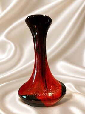 Vintage Canadian Studio Pottery Bud Vase Red Black Drip Glaze Toronto Ont 5” H